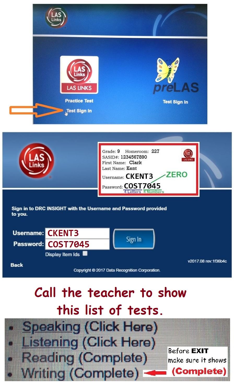 LAS Links Sign-In. List of Tests.